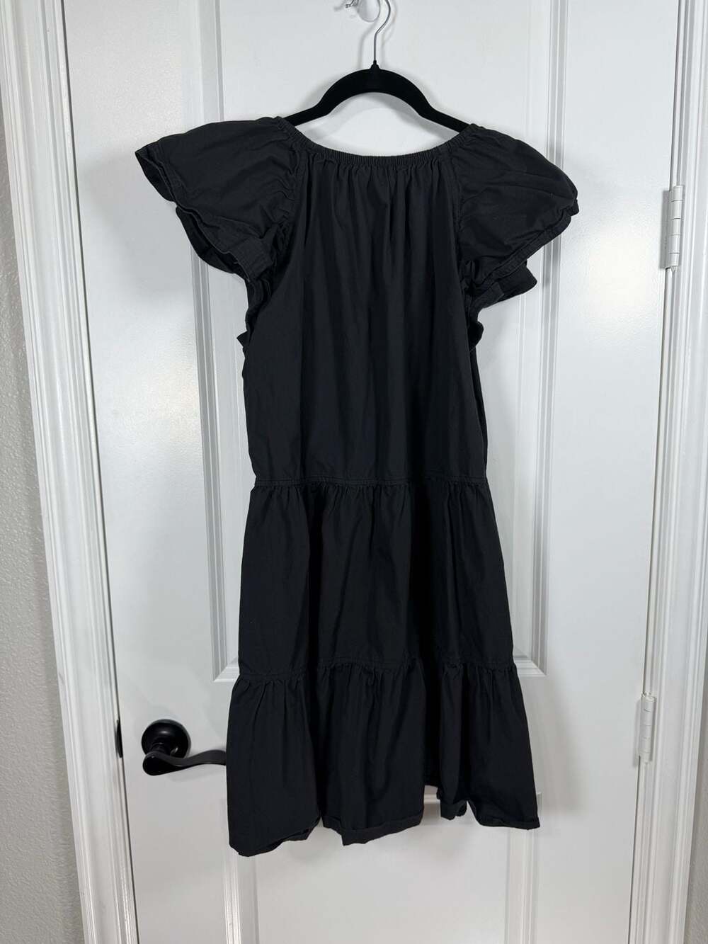 PINCH Black 100% Cotton Tiered Flutter Sleeve Midi Dress - Picture 3 of 5